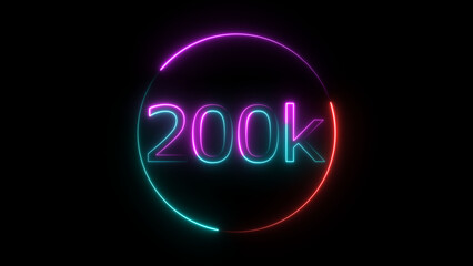 Glowing neon 200K text illustration on black background. Glowing neon line 200k Ultra HD icon isolated.