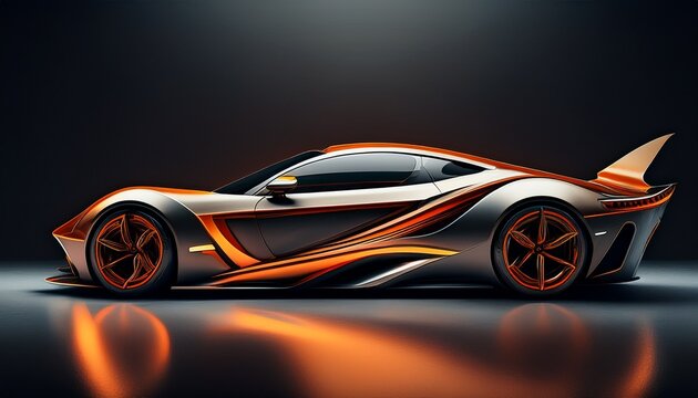 a side view of a sleek modern supercar with sharp lines and orange accents showcasing its aerodynamic design and luxury appeal