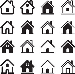 Collection of house icons with varying designs and details home building