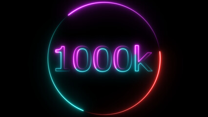 Glowing neon 1000K text illustration on black background. Glowing neon line 1000k Ultra HD icon isolated.