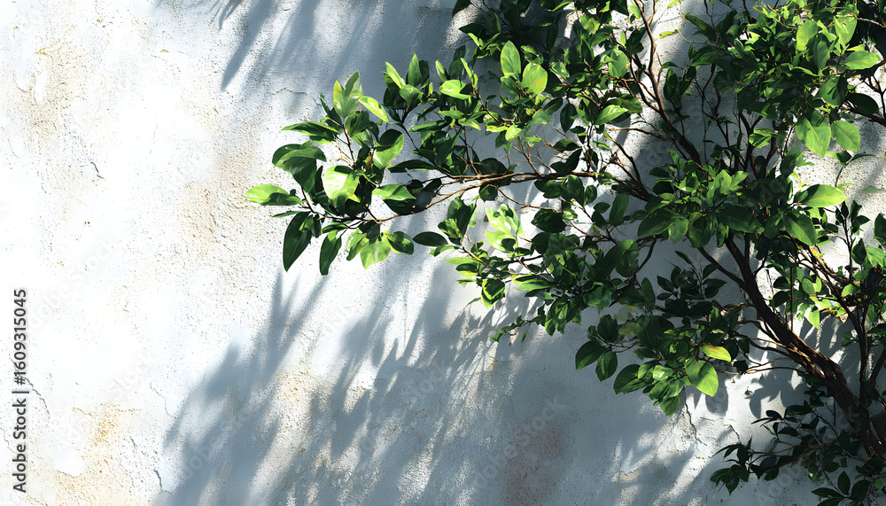 Aufkleber lush green leaves and delicate tree branches cast intricate shadows with soft sunlight filtering thr