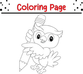 Cute Owl outline coloring book page 