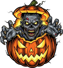 Pumpkin Horror: Zombie Rising from the Jack-o'-Lantern