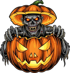 Pumpkin Horror: Zombie Rising from the Jack-o'-Lantern