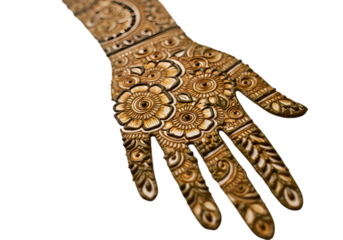 Intricate Henna Design on a Hand on transparent background