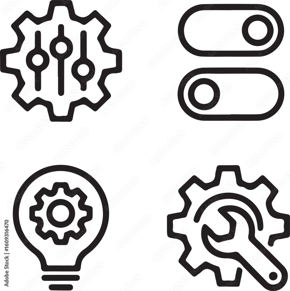 Poster gear settings lightbulb and toggle switch icons control