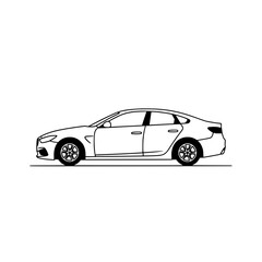 Sleek modern sedan outline presented in a clean, minimalist side profile, perfect for automotive design concepts, branding, and transport marketing visuals.