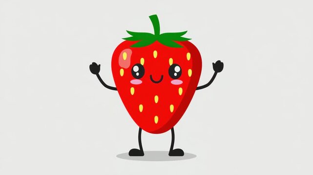 Cute Vector Strawberry Waving Hands on White background