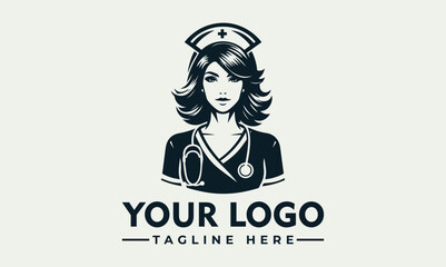 Elegant illustration of a female nurse wearing a cap and stethoscope, ready for medical care.