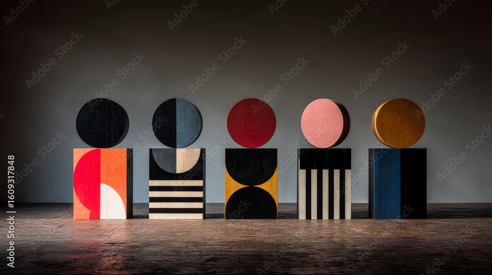 Poster vibrant minimalistic graphic design with bold colorful geometric shapes and simple visual elements o