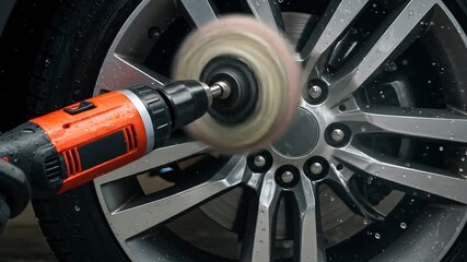 Polishing car wheel with power tool