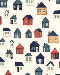 Fototapeta premium Colorful and Playful Pattern of Small Houses on White Background