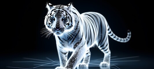 white tiger Wireframe, mozaic art,, Generative ai