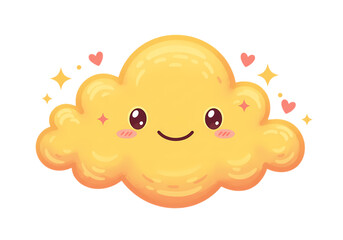 Smiling Golden Cloud with Hearts and Sparkle on transparent background