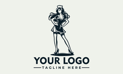 Stylized illustration of a woman in a nurse uniform, standing with hands on her hips, above text.