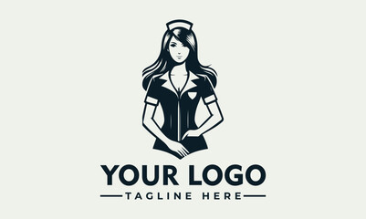Vintage style logo of a female nurse in a dark uniform.