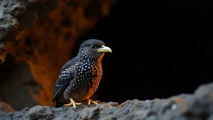 Avian Fledgling Bird Wildlife Portrait Solitary Perch on Rock Ledge in a Cave
