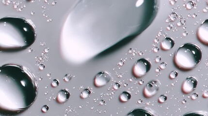 High-resolution close-up of uniform water droplets on smooth matte surface with soft natural light, creating a minimalist and fresh hydration texture pattern in cool grey tones