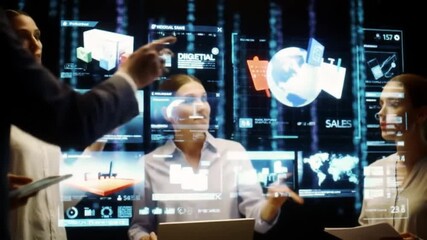 business woman touching digital screen - Powered by Adobe