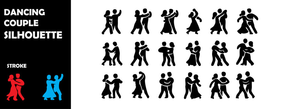 DANCING COUPLE Icon Silhouette Vector Set &ndash; Romantic Dance, Ballroom and Partner Moves