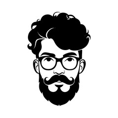Beard icon. Moustache, hair or glasses on man face, different tie, style curly head shape. Hipster male hairstyle black silhouette. Gentleman model. Barbershop isolated vector symbol ... See More
