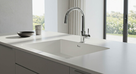 Chrome Faucet and Sink in Minimalist Kitchen Setup