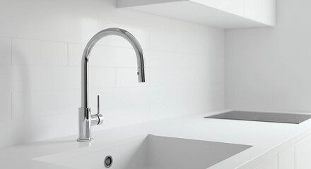 Chrome Faucet and Sink in Minimalist Kitchen Setup