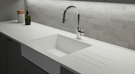 Chrome Faucet and Sink in Minimalist Kitchen Setup