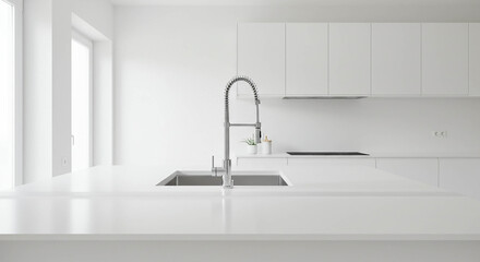 Chrome Faucet and Sink in Minimalist Kitchen Setup