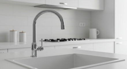 Chrome Faucet and Sink in Minimalist Kitchen Setup