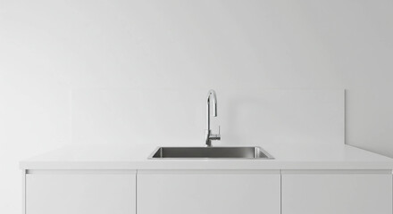 Chrome Faucet and Sink in Minimalist Kitchen Setup