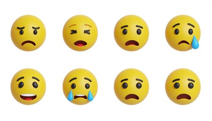 Set of 9 3D emoji faces showing various emotions