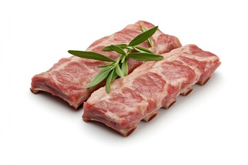 Fototapeta premium Fresh uncooked pork ribs with a pink hue and natural texture isolated on white background ready for roasting