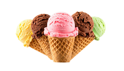 Ice cream scoops in waffle cone isolated png