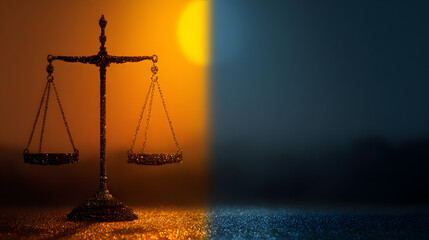 of scales of justice showing balance between day and night , justice, scales, balance, day, night, law, equality, concept