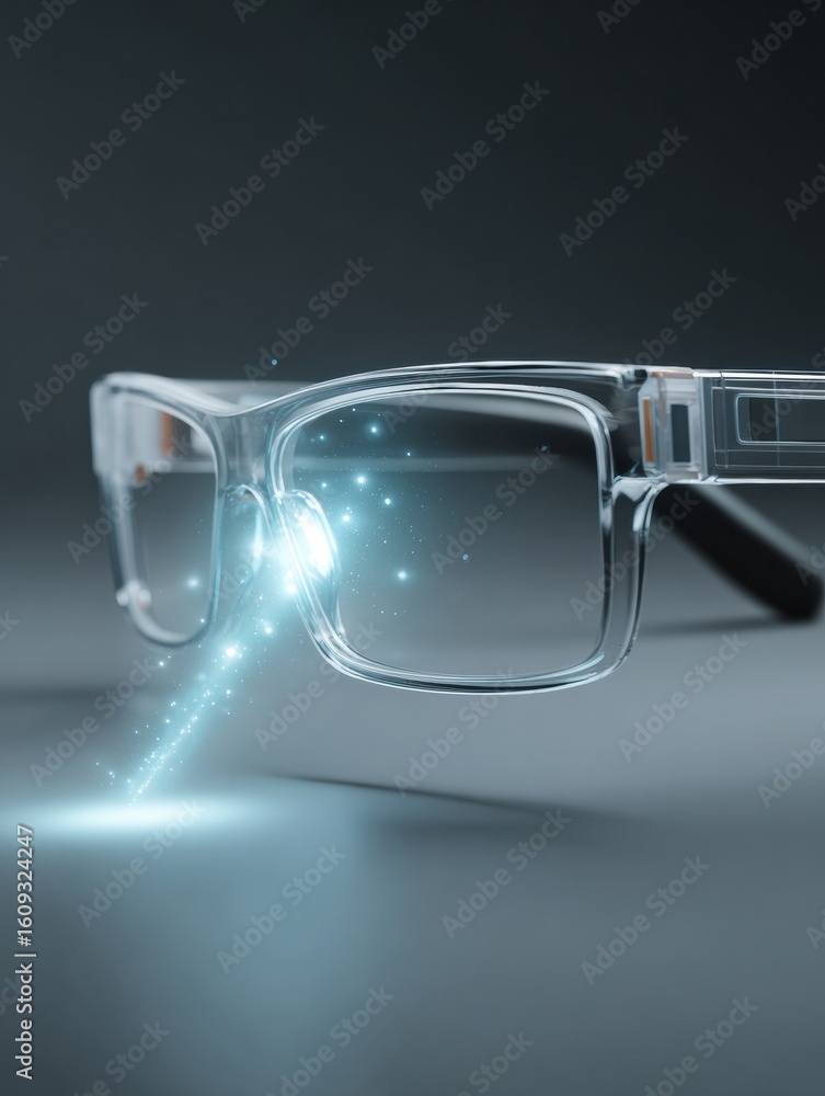 Poster smart glasses interface showcases transparent hud design for innovative advertisement display in a m