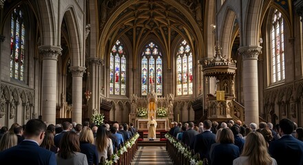 Church Ceremony with Congregation Attending Mass