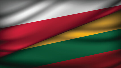 High Quality background with Two Flags of Poland and Lithuania