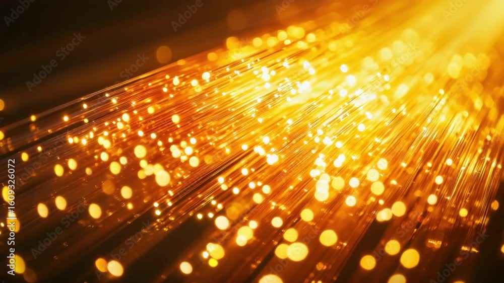 Poster glowing light beams radiating in golden hues creating a magical atmosphere with sparkling particles 