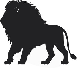 A powerful black and white graphic of a lion with a prominent mane, lion silhouette