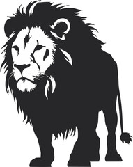 A powerful black and white graphic of a lion with a prominent mane, lion silhouette