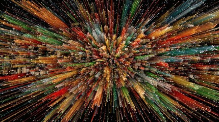 Colorful Light Burst Explosion Abstract Digital Artwork with Vibrant Lines