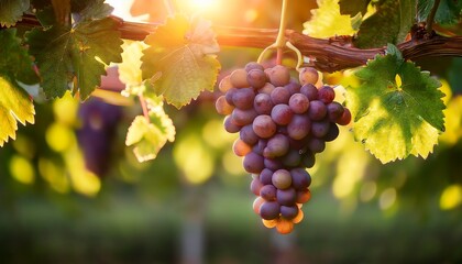grape vineyard fruit agriculture cluster ripe green leaf outdoor summer grapes hanging in lush vineyard rows vibrant green leaves and sunlit atmosphere evoke freshness and abundance
