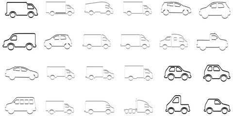 Truck and Car line art drawing side view