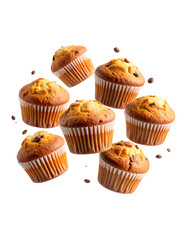 Flying on air dynamic fresh tiramisu flavor muffins on clean white background png