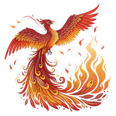 Fototapeta premium Phoenix Rebirth and Renewal in Fire and Feathers on transparent background