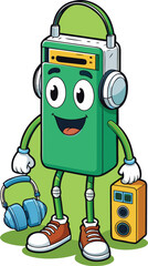 Fun cartoon character with boombox and headphones
