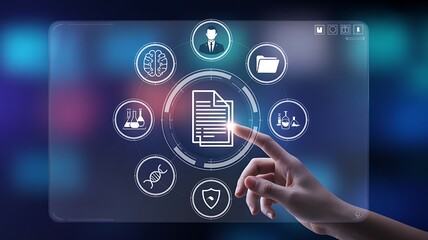 Futuristic interface with scientific and business icons technology science