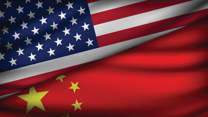 High Quality background with Two Flags of USA and China