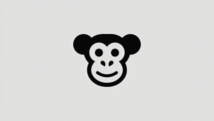 Cute Black Monkey Face Minimalist Graphic on White. Clip Art